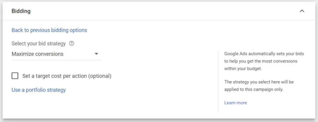 google ads Maximize conversions bid strategy