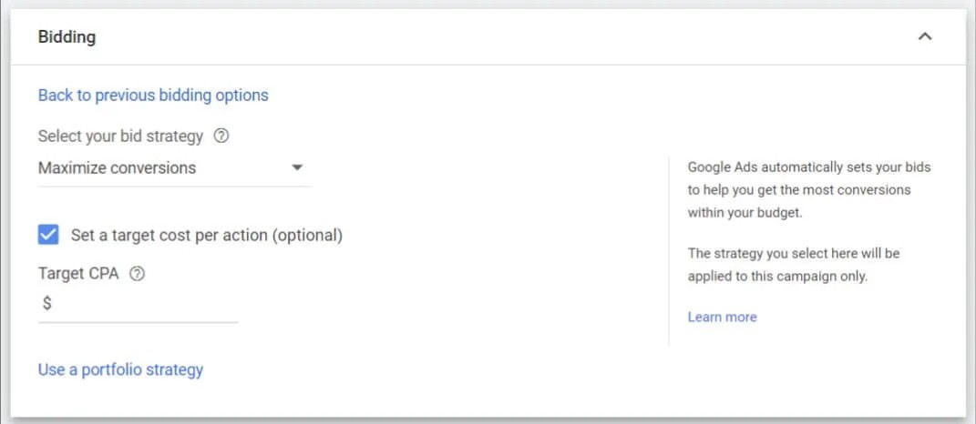 google ads Target CPA bid strategy