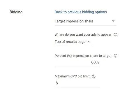 google ads Target Impression Share bid